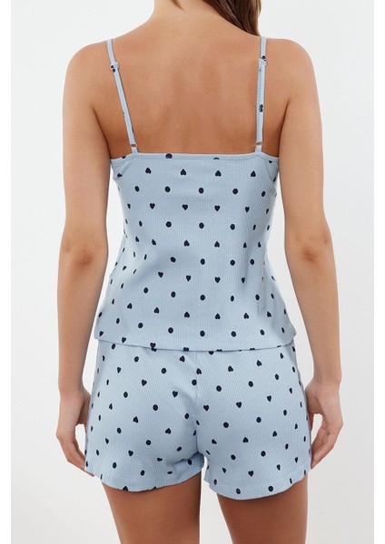 Kadın Askılı Yaka Boru Paça Askılı Kol Pamuklu Kalpli Dantel Detaylı Ip Fitilli Örme Pijama Takımı modelleri