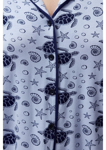 Kadın Moda Şık Gömlek Yaka Boru Paça Kısa Kol Desenli Biyeli Örme Pijama Takımı fırsatları