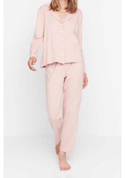 Kadın Moda Gömlek Yaka Boru Paça Uzun Kol Pamuklu Baskılı Gömlek-Pantolon Örme Pijama Takımı modelleri