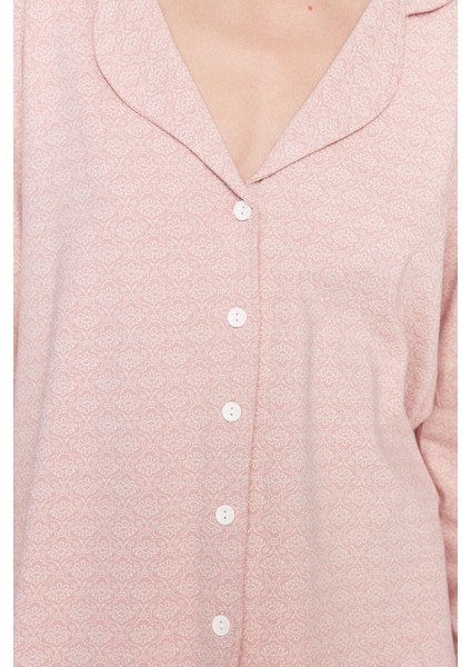 Kadın Moda Gömlek Yaka Boru Paça Uzun Kol Pamuklu Baskılı Gömlek-Pantolon Örme Pijama Takımı fırsatları