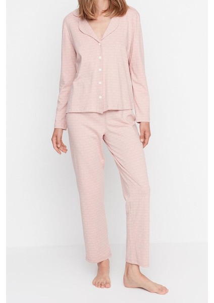 Kadın Moda Gömlek Yaka Boru Paça Uzun Kol Pamuklu Baskılı Gömlek-Pantolon Örme Pijama Takımı indirimleri