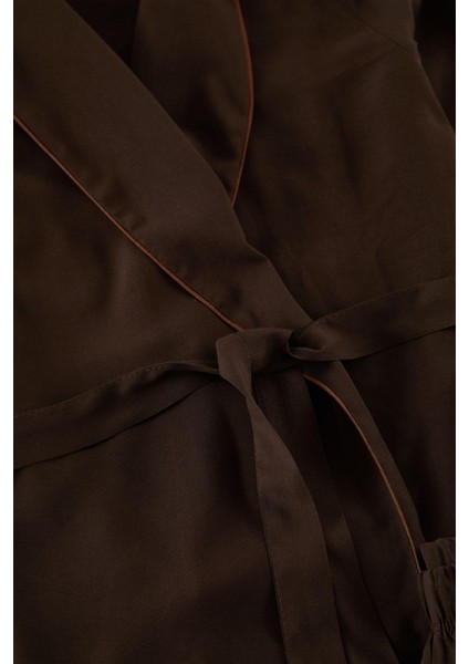 Kadın Moda Şık Kruvaze Boru Paça Uzun Kol Kuşaklı Biyeli Viskon Dokuma Pijama Takımı fiyatları