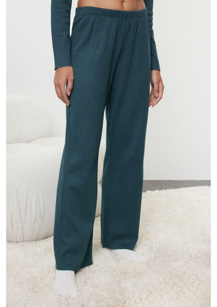 Kadın Moda Şık Gömlek Yaka Boru Paça Uzun Kol Kurdele Fiyonklu Waffle Kumaş Örme Pijama Takımı fırsatları