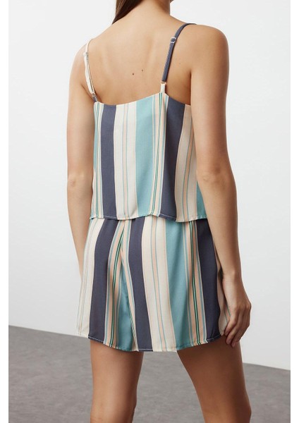 Kadın Moda Şık U Yaka Boru Paça Askılı Kol Çizgili Ip Viskon Dokuma Pijama Takımı fırsatları