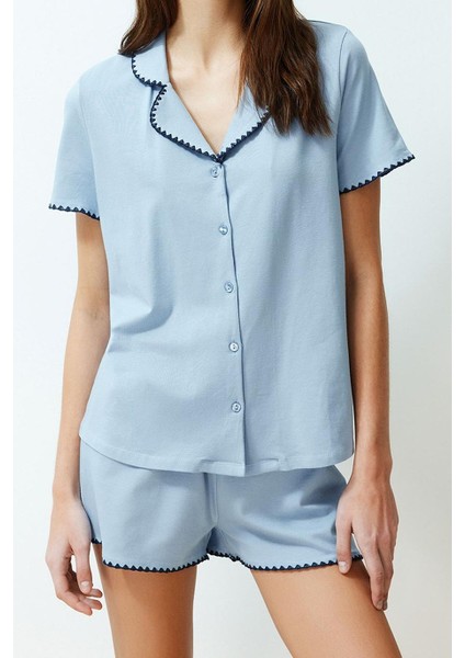 Kadın Moda Şık Gömlek Yaka Boru Paça Kısa Kol Premium Nakış Detaylı Modal Örme Pijama Takımı fiyatları