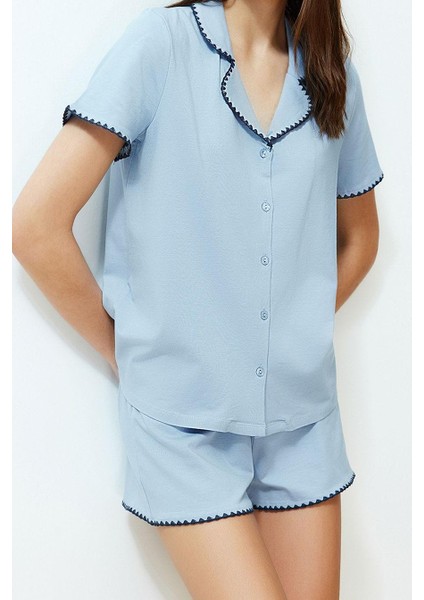 Kadın Moda Şık Gömlek Yaka Boru Paça Kısa Kol Premium Nakış Detaylı Modal Örme Pijama Takımı modelleri