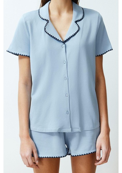 Kadın Moda Şık Gömlek Yaka Boru Paça Kısa Kol Premium Nakış Detaylı Modal Örme Pijama Takımı fırsatları