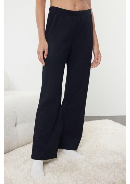Kadın Moda Şık Şal Yaka Geniş Paça Uzun Kol Kuşaklı Waffle Kumaş Hamile Örme Pijama Takımı