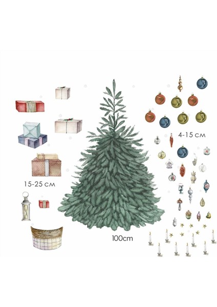 Yılbaşı-Retro Yılbaşı Ağacı Çocuk Bebek Odası Sticker Seti Yılbaşı Süsü Yeni Yıl Kış Konsepti indirimleri