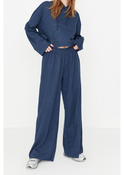 Kadın Moda Şık Kapüşonlu Geniş Paça Uzun Kol Geniş Kalıp Örme Pijama Takımı