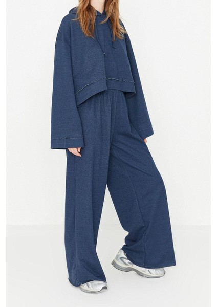 Kadın Moda Şık Kapüşonlu Geniş Paça Uzun Kol Geniş Kalıp Örme Pijama Takımı
