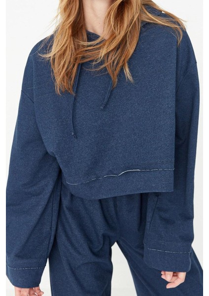 Kadın Moda Şık Kapüşonlu Geniş Paça Uzun Kol Geniş Kalıp Örme Pijama Takımı