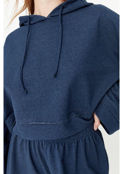 Kadın Moda Şık Kapüşonlu Geniş Paça Uzun Kol Geniş Kalıp Örme Pijama Takımı