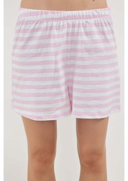 Kadın Moda Şık Bisiklet Yaka Boru Paça Kısa Kol Pamuklu Ayıcık Baskılı Örme Pijama Takımı