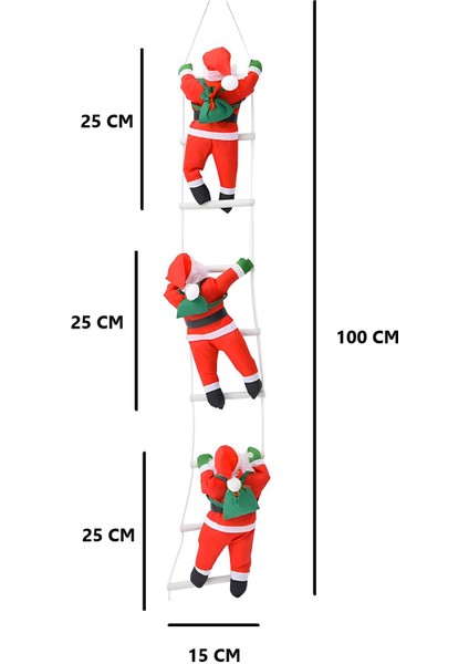 Merdivene Tırmanan Noel Baba 3 Lü Küçük Boy
