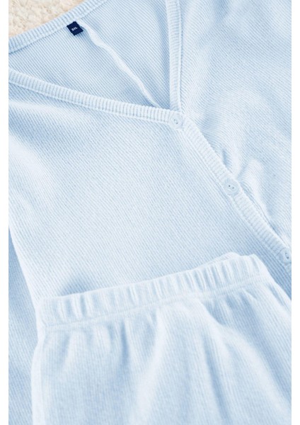 Tarz Rahat Büyük Beden Uzun Kollu Boru Paça Fırçalı Soft Fitilli Hırkalı Örme Pijama Takımı