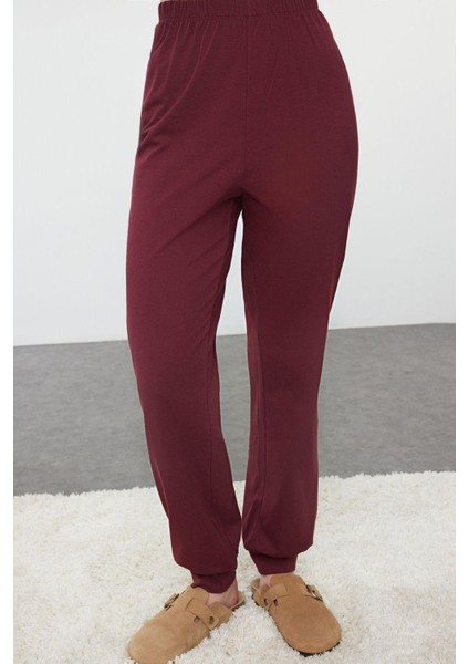 Tarz Rahat Uzun Kollu Boru Paça Kadın Pamuklu Örme Pijama Takımı
