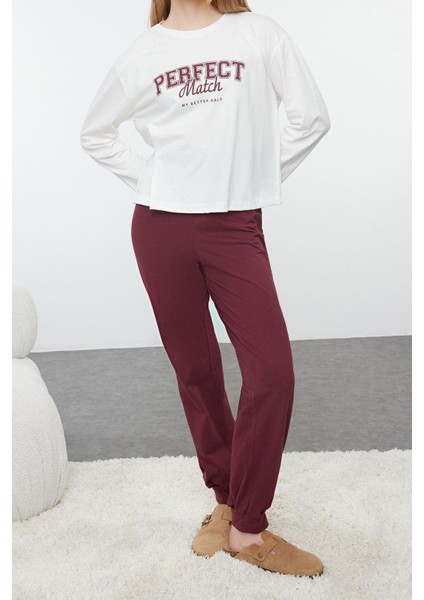Tarz Rahat Uzun Kollu Boru Paça Kadın Pamuklu Örme Pijama Takımı