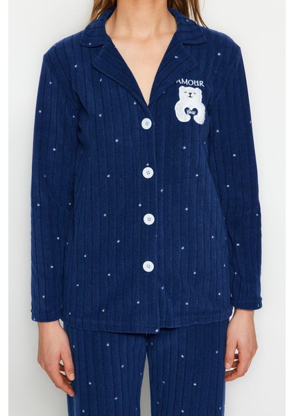 Tarz Rahat Uzun Kollu Boru Paça Puantiyeli Hayvan Baskılı Polar Kışlık Örme Pijama Takımı fiyatları