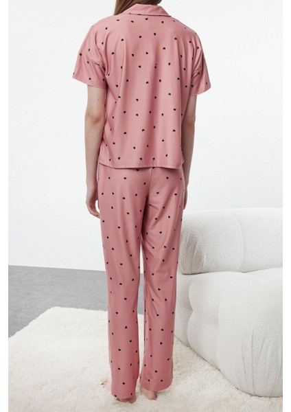 Tarz Rahat Kısa Kollu Boru Paça Kalpli Örme Pijama Takımı