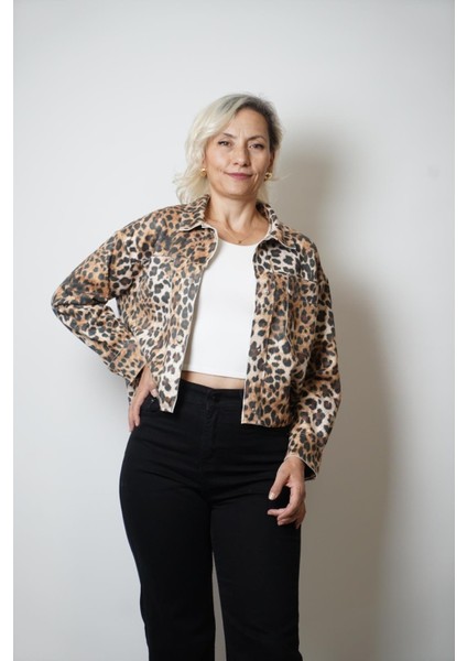 Leopar Baskı Süet Ceket