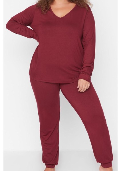 Tarz Rahat Büyük Beden Uzun Kollu Geniş Paça Süprem Örme Pijama Takımı