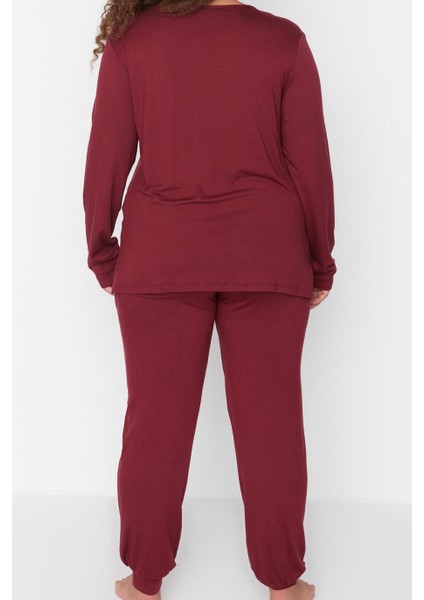 Tarz Rahat Büyük Beden Uzun Kollu Geniş Paça Süprem Örme Pijama Takımı