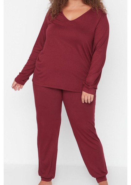 Tarz Rahat Büyük Beden Uzun Kollu Geniş Paça Süprem Örme Pijama Takımı