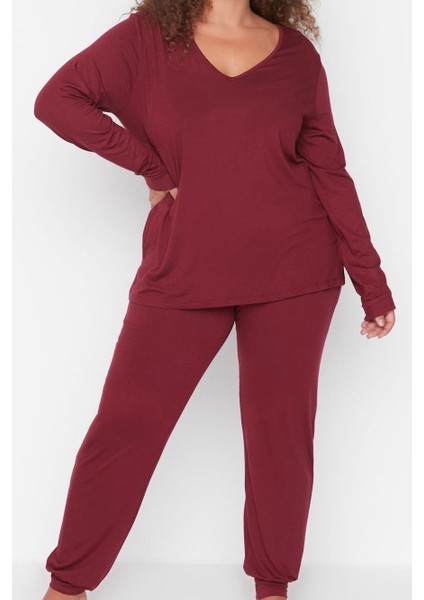 Tarz Rahat Büyük Beden Uzun Kollu Geniş Paça Süprem Örme Pijama Takımı