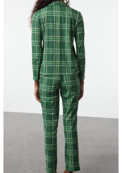 Tarz Rahat Uzun Kollu Boru Paça Pamuklu Ekoseli Örme Pijama Takımı fiyatları