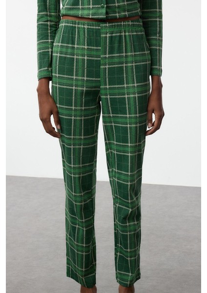 Tarz Rahat Uzun Kollu Boru Paça Pamuklu Ekoseli Örme Pijama Takımı modelleri