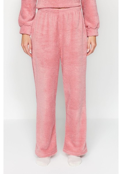 Tarz Rahat Uzun Kollu Boru Paça Wellsoft Kapüşon Kulak Detaylı Kışlık Örme Pijama Takımı