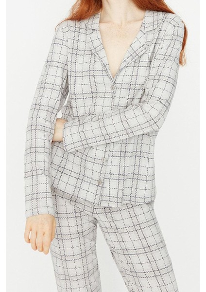 Tarz Rahat Uzun Kollu Boru Paça Pamuklu Ekoseli Örme Pijama Takımı