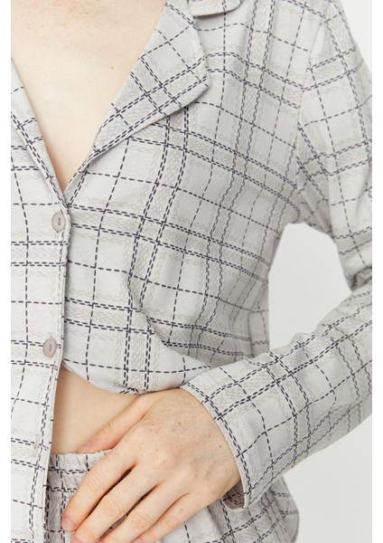 Tarz Rahat Uzun Kollu Boru Paça Pamuklu Ekoseli Örme Pijama Takımı