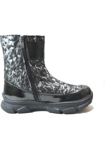 90138 Hakiki Deri Gri Siyah Kürklü Fermuarlı Kadın Bot modelleri