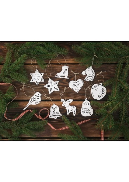 10 Adet Yılbaşı Ağacı Süsü Beyaz Noel Yeni Yıl