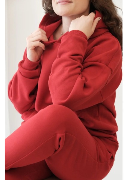 Kadın Oversize Geniş 3 Iplik Polarlı Şardonlu %100 Pamuk Kapüşonlu Eşofman Takımı fırsatları