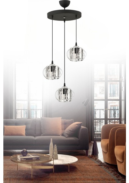 Clara 3 Lü Modern Kristal Taşlı Salon Mutfak Genç Odası Avize