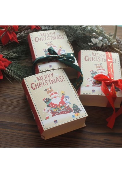 Yılbaşı Temalı Noel Baba Desenli Kitap Şeklinde Hediye Çikolata Şeker Kutusu