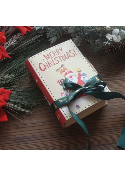 Yılbaşı Temalı Noel Baba Desenli Kitap Şeklinde Hediye Çikolata Şeker Kutusu