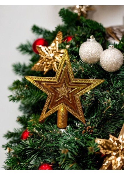 1 Adet 10 cm Yılbaşı Çam Ağacı Gold Yıldız Tepelik Küçük Boy Gold Tepe Yıldızı