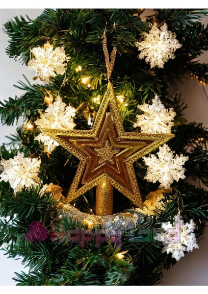 1 Adet 10 cm Yılbaşı Çam Ağacı Gold Yıldız Tepelik Küçük Boy Gold Tepe Yıldızı modelleri