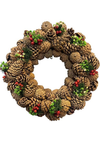 Yılbaşı Kapı Süsü 28cm, Kozalak, Yosun, Renkli, Doğal ve Şık Dekorasyon Parçası fiyatları