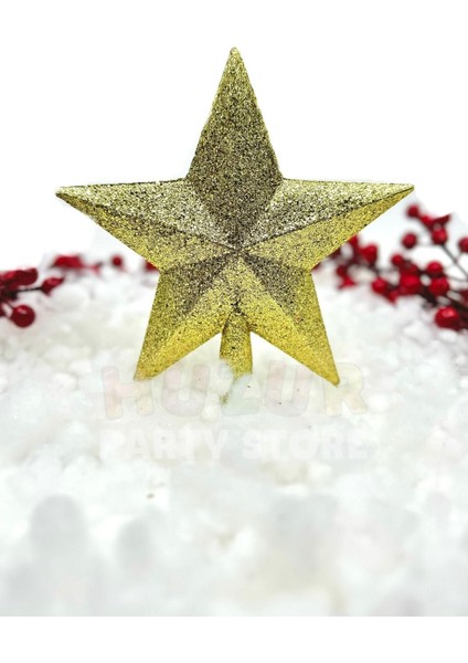 Parlak altın sarısı simli yılbaşı çam ağacı tepeliği 20x19 cm, şık ve göz alıcı tasarım