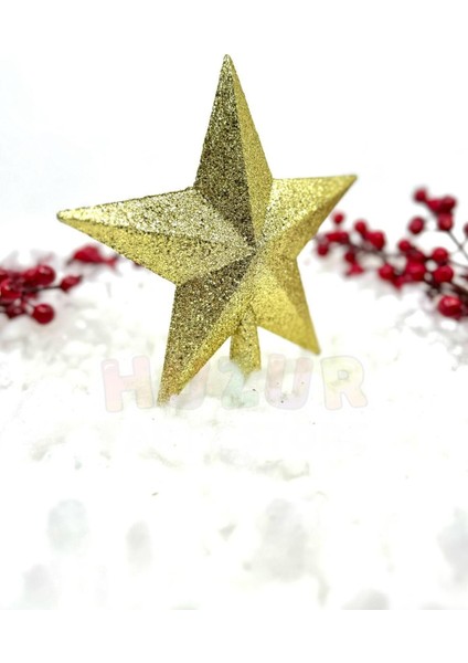 Parlak altın sarısı simli yılbaşı çam ağacı tepeliği 20x19 cm, şık ve göz alıcı tasarım fiyatları