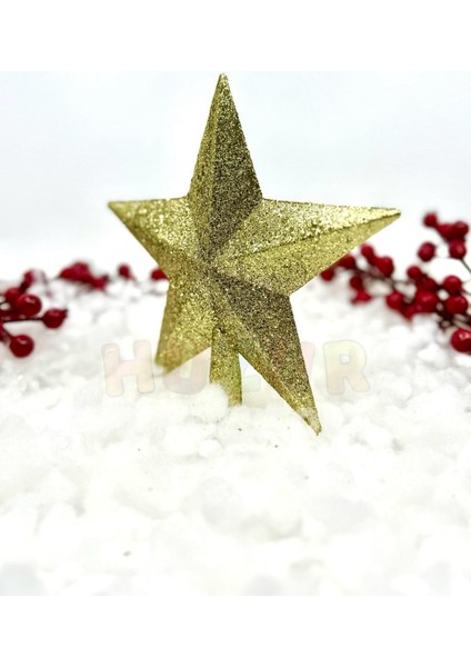 Parlak altın sarısı simli yılbaşı çam ağacı tepeliği 20x19 cm, şık ve göz alıcı tasarım modelleri