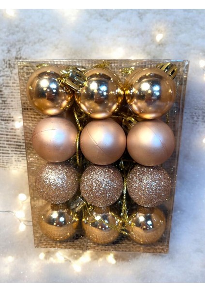 Yılbaşı Çam Ağacı Süsü Rose Gold 24 Adet 3 cm Asetat Kutulu Rose Cici Top Setşi fırsatları