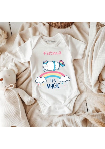 Isme Özel Kız Bebek Unicorn Baskılı Pamuklu Zıbın fiyatları