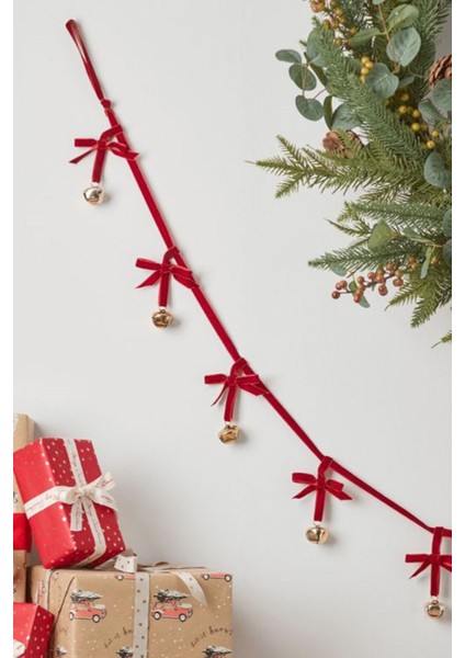 Yılbaşı Kadife Kurdele Gold Zilli Zincir Noel Çam Ağaç Süsü