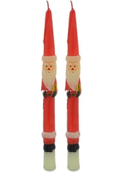 Kırmızı Noel Baba Şekilli 25 cm 2'li Şamdan Mum Takımı, Parti ve Yılbaşı Süsü